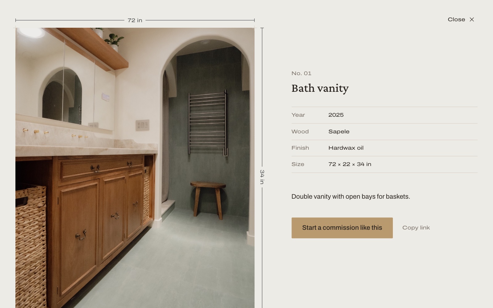 Chandler Woodworking website, Piece page