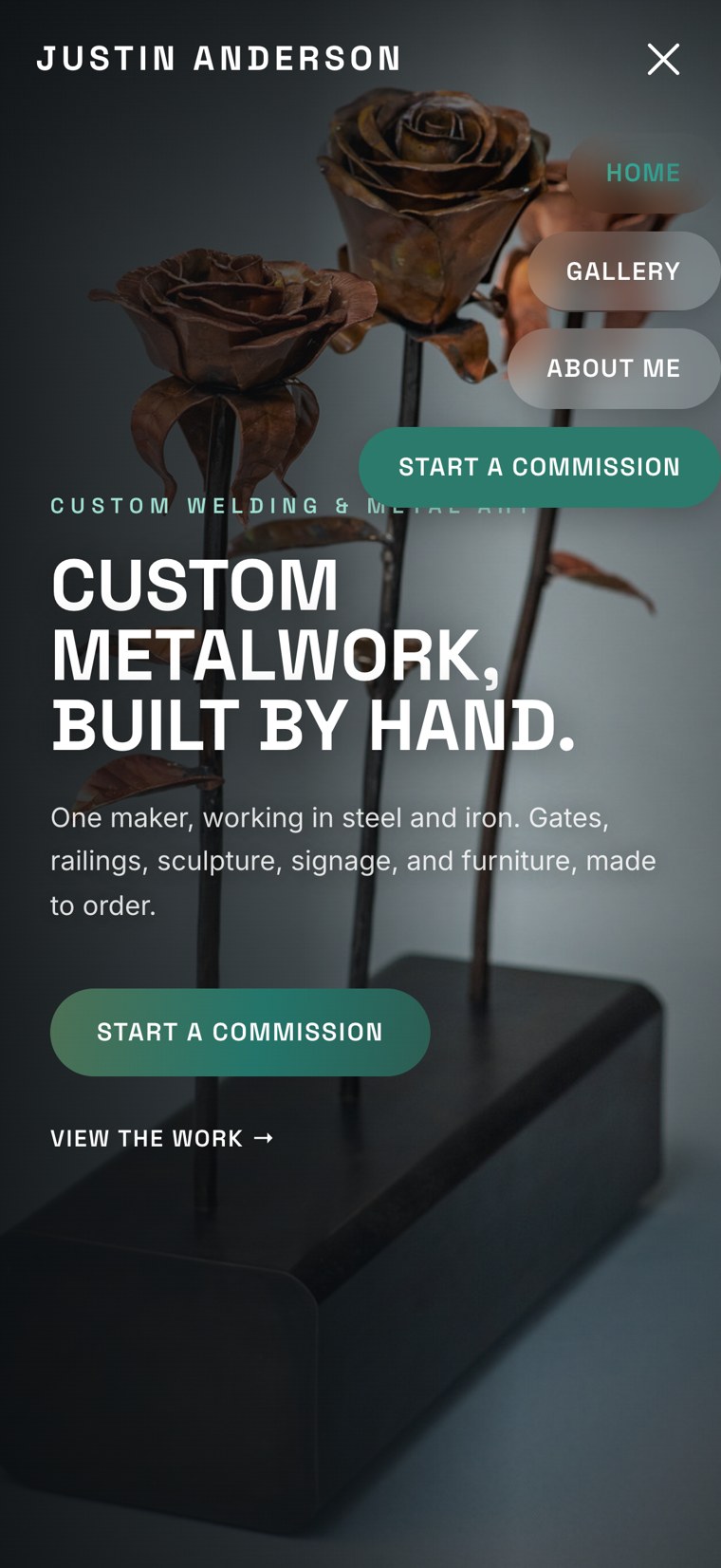 Justin Anderson website, Mobile menu